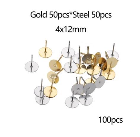 100pcs/lot 3 4 5 6 8 10 12 mm Stainless Steel Blank Earring Stud Base Cabochon Cameo Settings For DIY Jewelry Making Findings