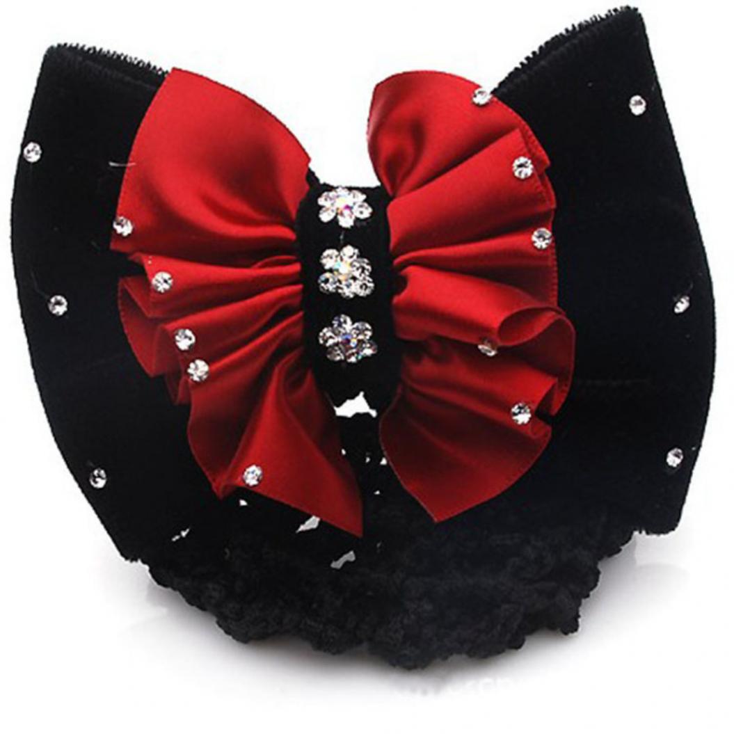 

Модная атласная женская заколка со стразами, заколка для волос, бант, сетка, булочка, снуд