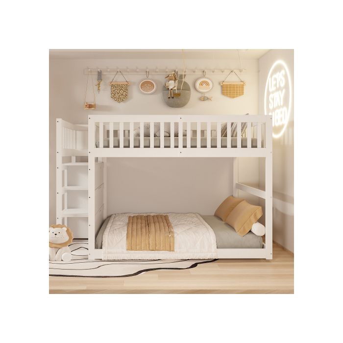 Pat supraetajat - MUVOE - 140 x 200 cm - Alb - Sigur - Cu spațiu de depozitare