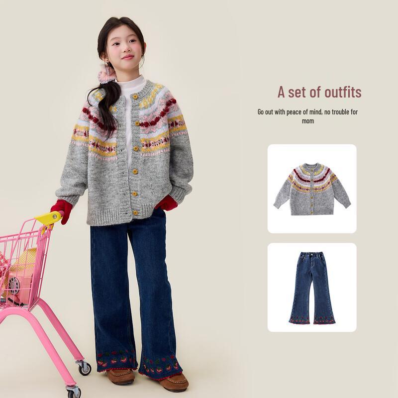 Girls Retro Fair Isle Crew Neck Knit Sweater