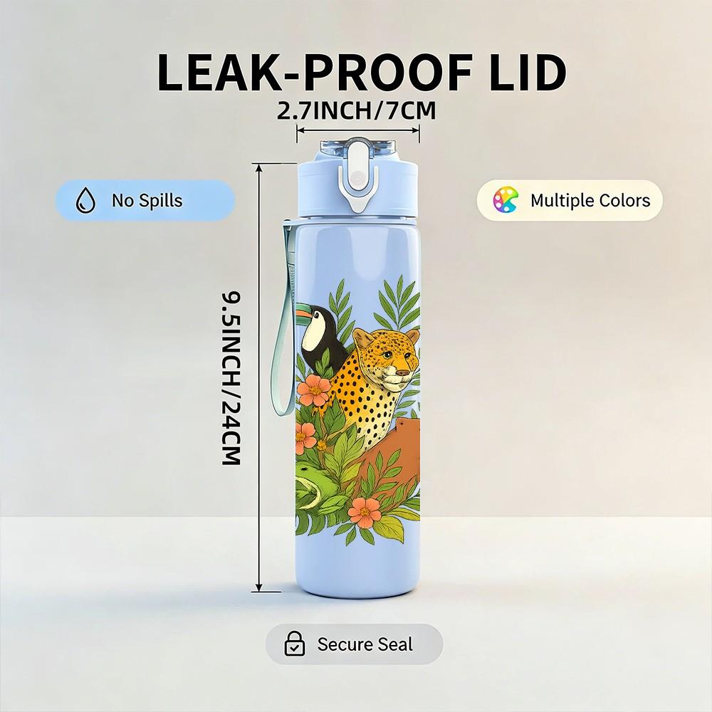 1PC Tropical Leopard Pattern 750ml Color Plastic Sports Water Bottle Leakproof Flip Straw Lid Suitable for Sports Office Home Use