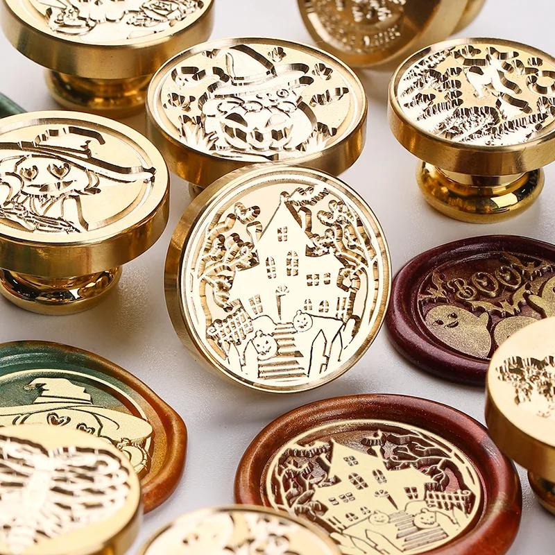 Halloween Stempel Kupferkopf Wachssiegel Personalisierter Hochzeitsstempel Versiegelungswerkzeug Brief Einladung Dekoration Bastelbedarf HCZ041