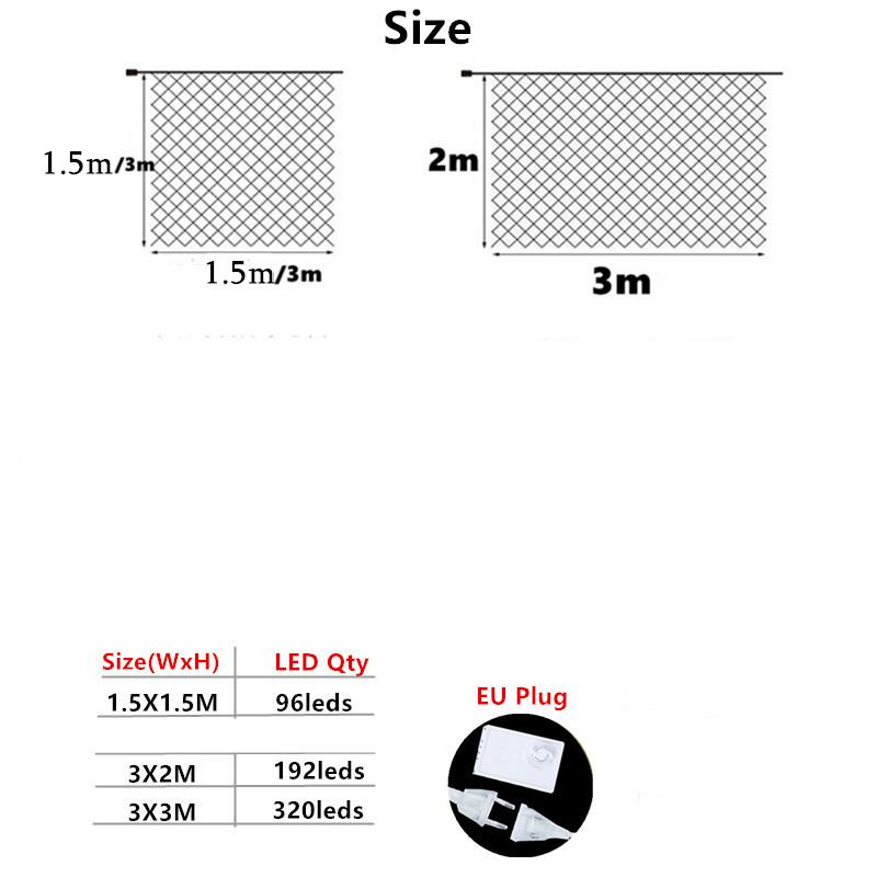 3mx2m 2mx2m 1.5X1.5m Christmas Garlands LED String Christmas Net Lights Fairy Xmas Party Garden Wedding Decoration Curtain Light