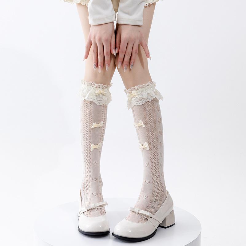 Spring and Summer Thin Lace-trimmed Bow Piles of Socks Trendy Student Ballet-style Calves