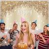 Gold White Happy Birthday Banner Decorations for Women Girls, Gold Glitter Happy Birthday Backdrop Party Supplies, 16th 18th 21st 30th 40th 50th 60th