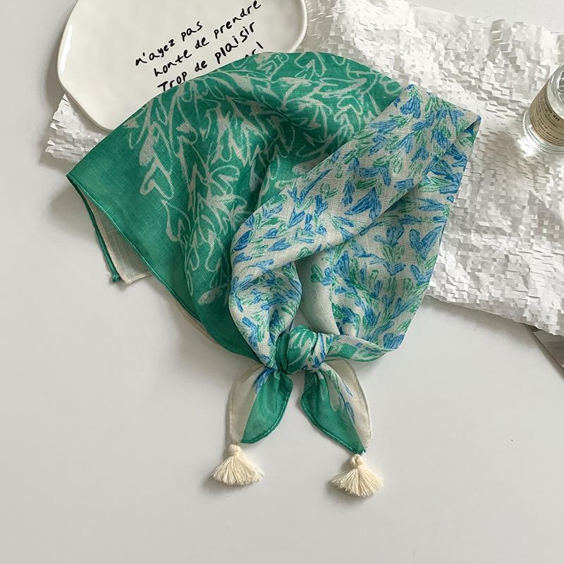 Women's silk scarf square scarf high-end neck protection scarf small fresh decorative floral headscarf hair band fringed hair accessories