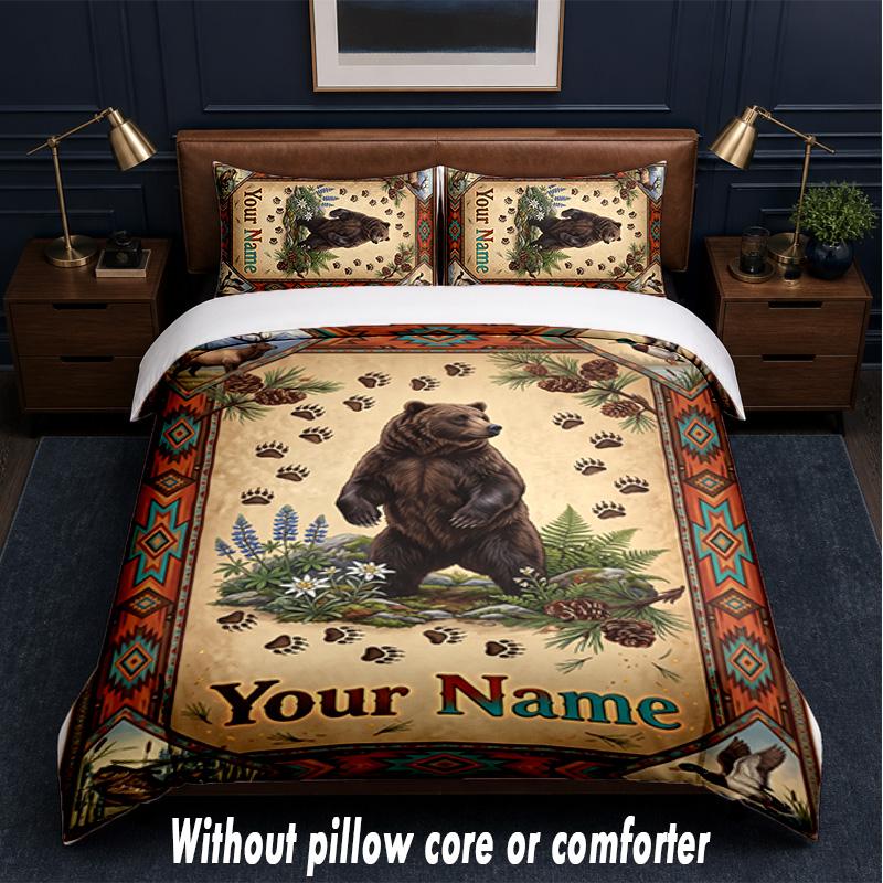 Teddy Bear Theme Custom Text Or Name 3Pcs Bedding Set,1 Flat Sheet & 2 Pillowcases Personalized Home Bedding