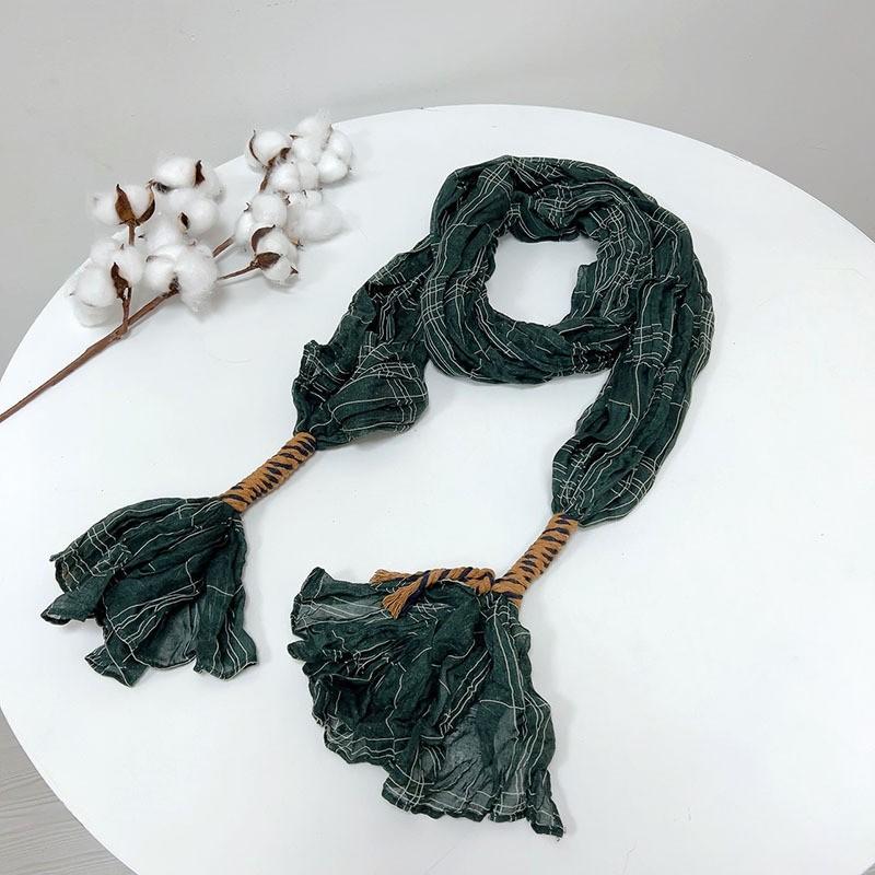 Retro Pleated Color Matching Gradual Change Scarf Soft Versatile Slender Silk Scarf Women'S Warm Neck Scarf Shawl