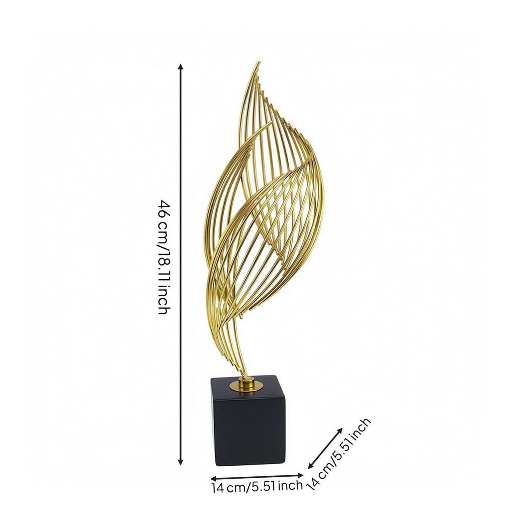 Geometric Leaf Sculpture with Square Base Sturdy for Shelf Display, Office