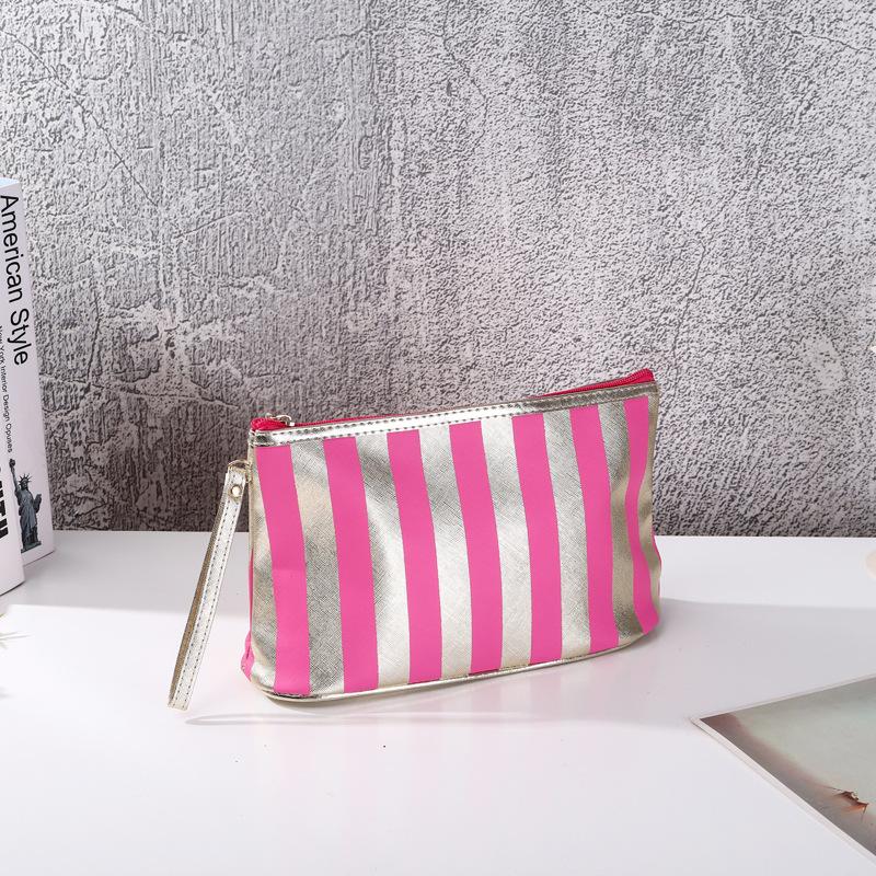 Portable Striped Makeup Bag Small Size Gold Edge Handbag Mini Soft Travel Outdoor Cosmetic Storage Bags Women's Bag