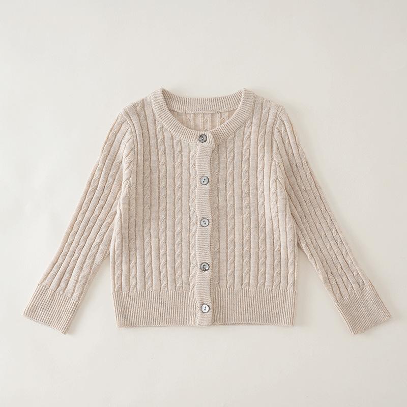 Kids Solid Color Crew Neck Long Sleeve Cardigan Sweater Boys Girls Toddler Casual Outerwear