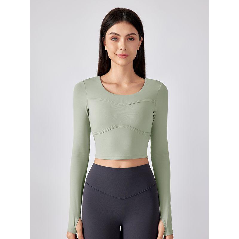 Original Long sleeve Yoga Clothes With Chest Pad Outer Wear Half Fixed Cup Quick-Drying T-shirt Women Short Pilates Workout Clothes