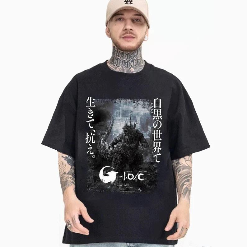 Godzilla Minus One Black  White Version tShirt Vintage Japanese Godzilla Shirt Unisex T-Shirt XXXL