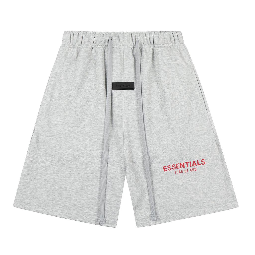 Fear of God Essentials Roter Buchstabenaufdruck Schweißshorts Unisex Locker Baumwolle Kordelzug Elastische Taille Lässige Sportshorts