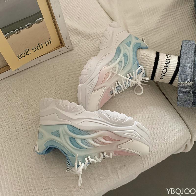 Modne damskie buty na grubej podeszwie 2025 Popularne buty sportowe do biegania antypoślizgowe z oddychającej siateczki buty typu "Dad Shoes" sneakersy na platformie Zapatos Mujer