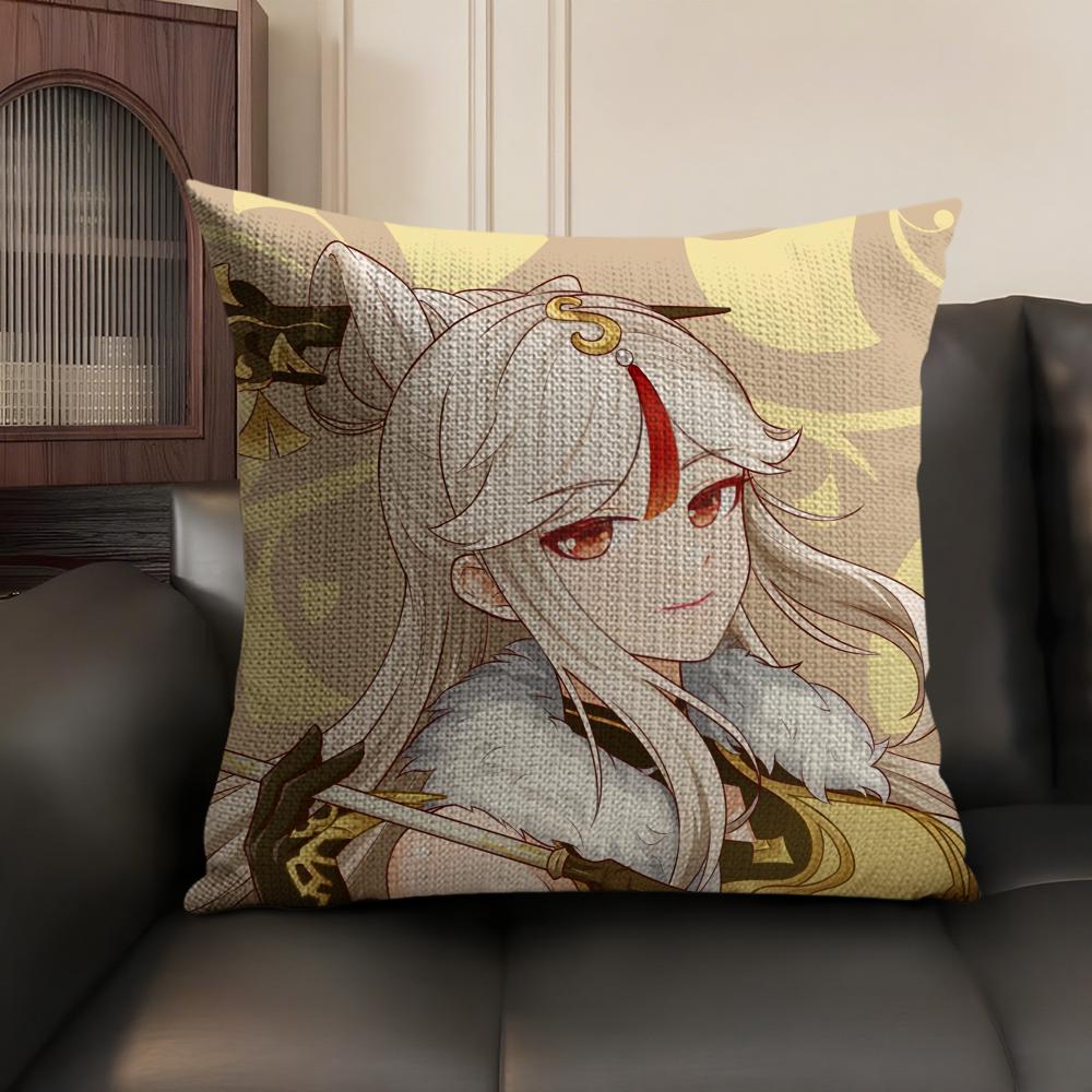 Ningguang Genshin Impact Cushion Cover Natural Linen Organic Fabric Double-Sided Printing Sofa Home Decor Gift Pillow Case