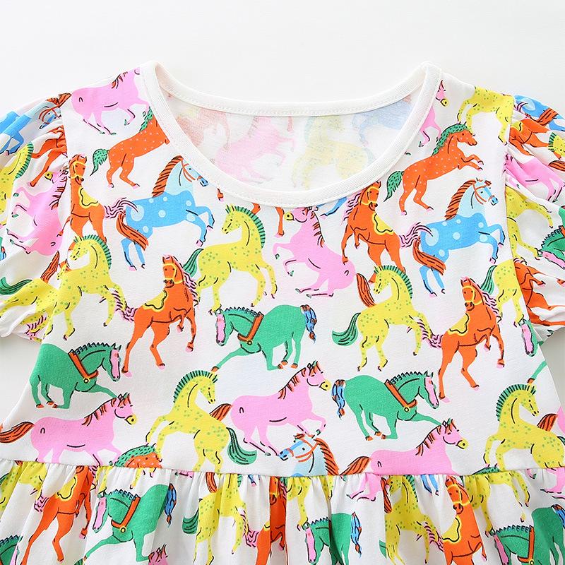 New Summer Collection for Girls: Round-Neck Princess Dress with Adorable Cartoon Print Short-Sleeved Children's Dress