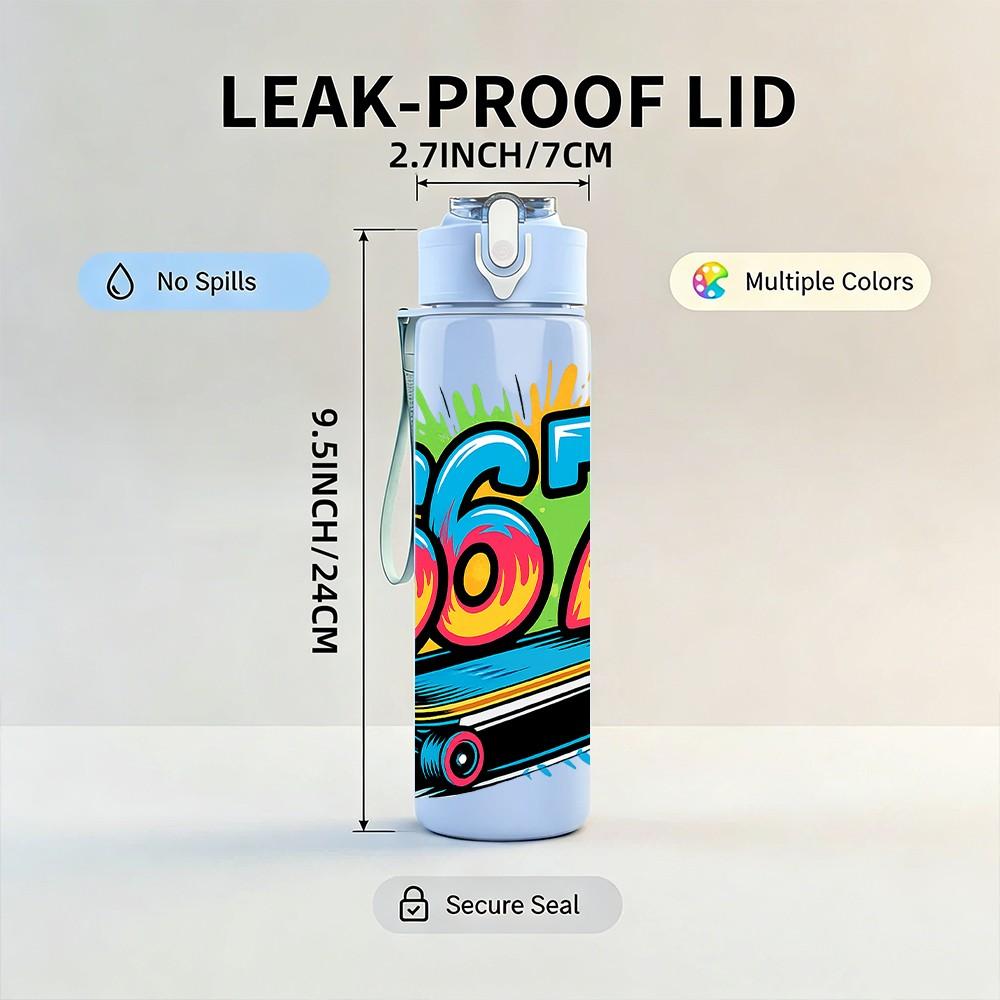 1PC Skateboard Six Seven Graffiti Print 750ml Color Plastic Sports Water Bottle Leakproof Flip Straw Lid Suitable for Sports Office Home Use