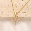 1 Piece Cute Dragonfly Zirconia Pendant Necklaces for Women Gold Color Stainless Steel Necklace Jewelry Party Accessories