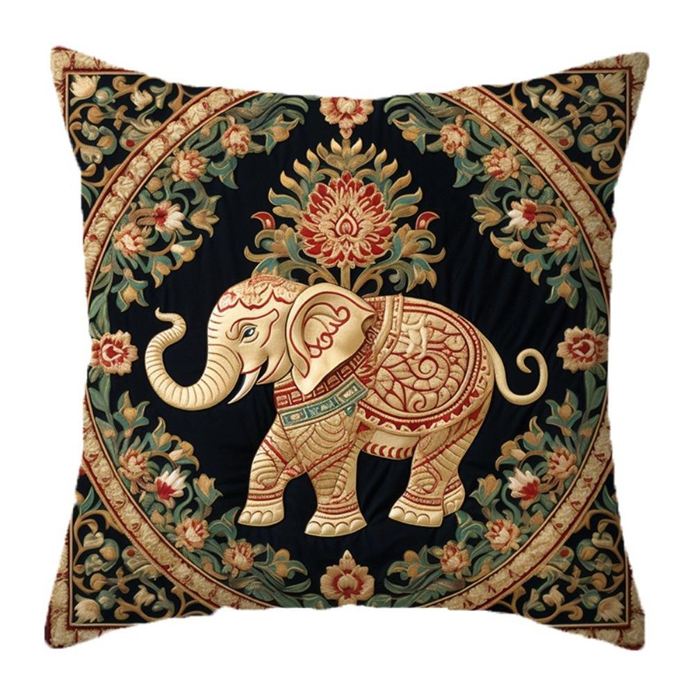 Floral Print Elephant Cushion Cover Vintage Pattern Throw Pillow Cover Sofa Decoration