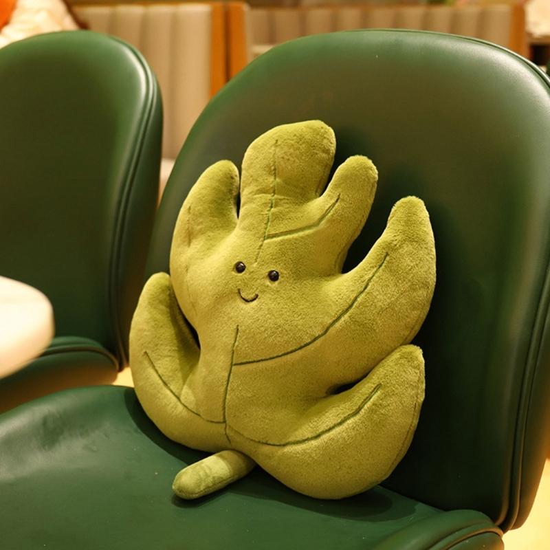 Green Plant Plush Doll  Leaf Shaped Pillow Soft and Comfortable Cushion for Relaxation Fun Home Decor