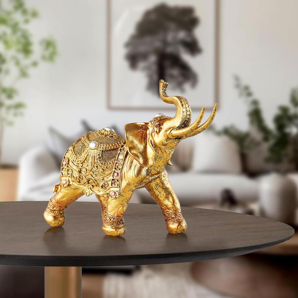 Lucky Elephant Statue,7" Elegant Elephant Figurine for Home Decor Unique and Sophisticated Ornament for Living Room, Table Centerpiece Shelfand