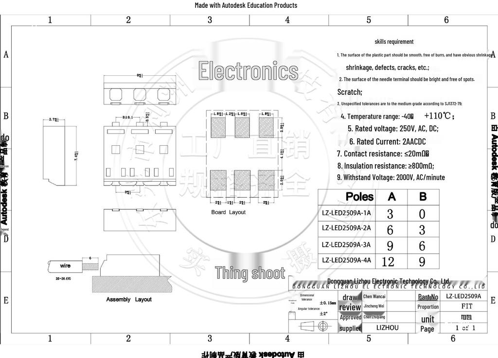 SMD Terminal Block 2059-301: 3mm LED Lighting Fixtures Board Connector