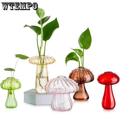 5pcs Mushroom Glass Planter Colored Plant Propagation Station Mini Terrarium for Plants Unique Small Glass Vase for Flowers