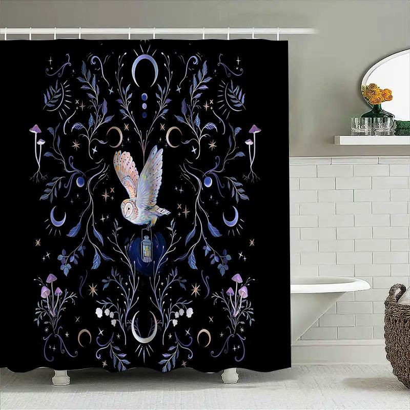 Mystical Forest Shower Curtain Owl Nature Landscape Cottagecore Home Decor Bathroom Set Vintage Gothic Floral Backdrop