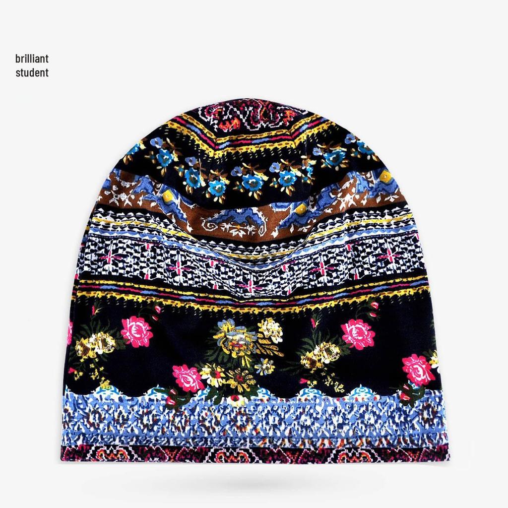 Unisex Paisley Cotton Cuffed Beanie: Spring/Summer Double Layer Stretch for Trendy Street Dance Fashion