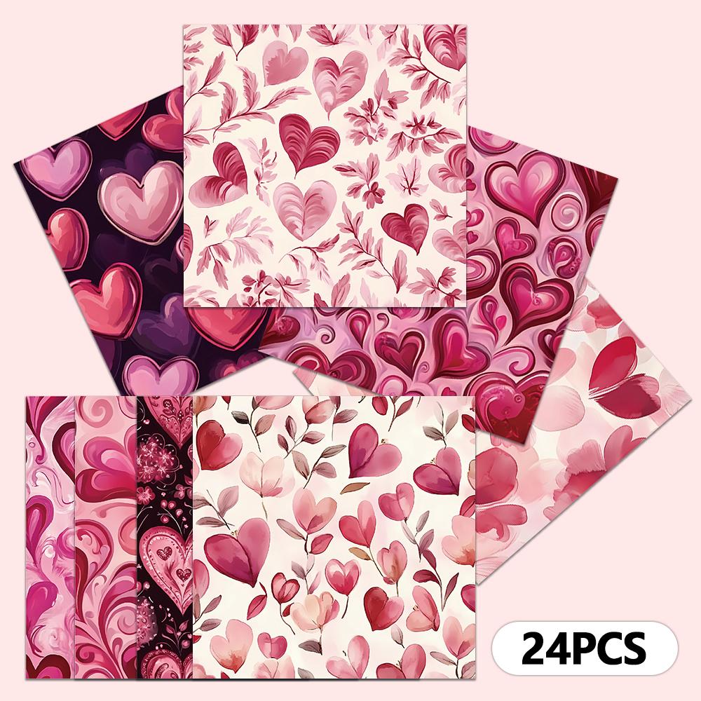 24pcs, Love Theme Scrapbook Paper, Valentine's Day, A5 Size, DIY Journal, Material Paper, Patchwork, Photo Album, Crafts