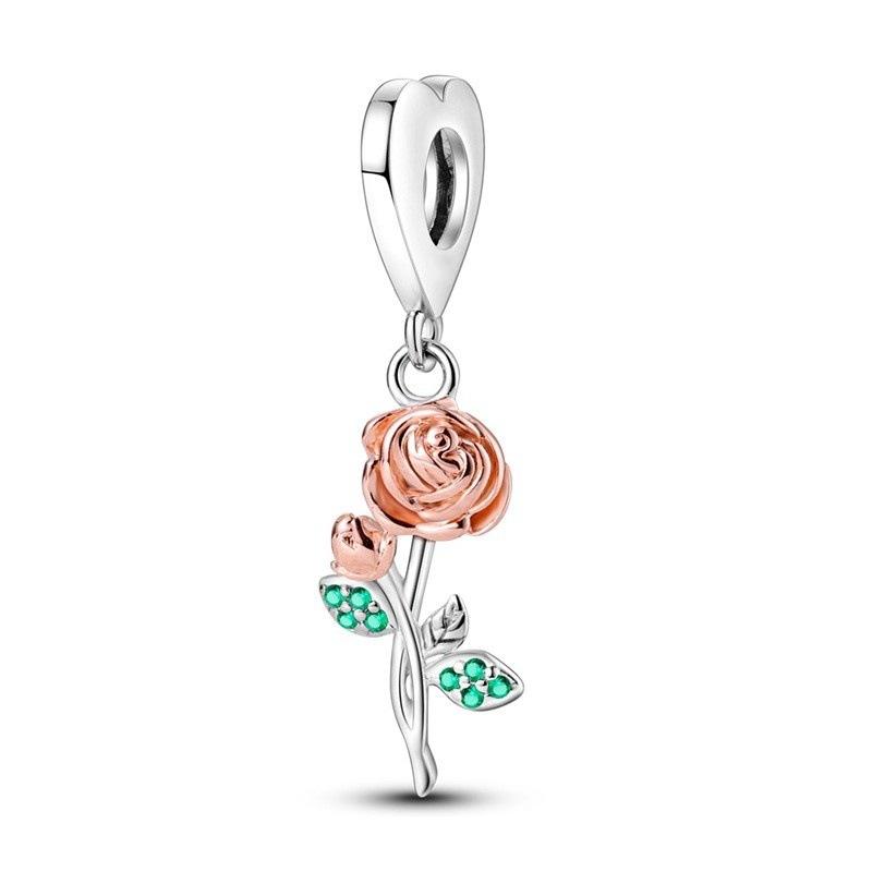 S925 Silver Flower Beaded Pendant Charm Jewelry Accessories for Bracelet Necklace DIY Craft Supplies
