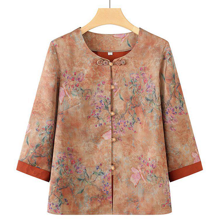 Grandma's Summer Three-Quarter Sleeve Top for Elderly Women