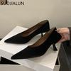 Fashion SUOJIALUN 2025 Autumn New Pointed Toe Pumps Shoes Fashion Shallow Slip On Ladies Elegant Single Shoes Thin High Heel Boat Shoes