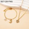 Gold-Plated Zircon Heart Necklace & Bracelet Set with Pearl Moon Pendant – Versatile, High-End Women's Accessories