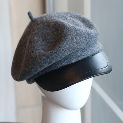Autumn and Winter Golden Top Hat Retro Wool Beret Casual Leather Brim Versatile British Forward Hat Newsboy Hat