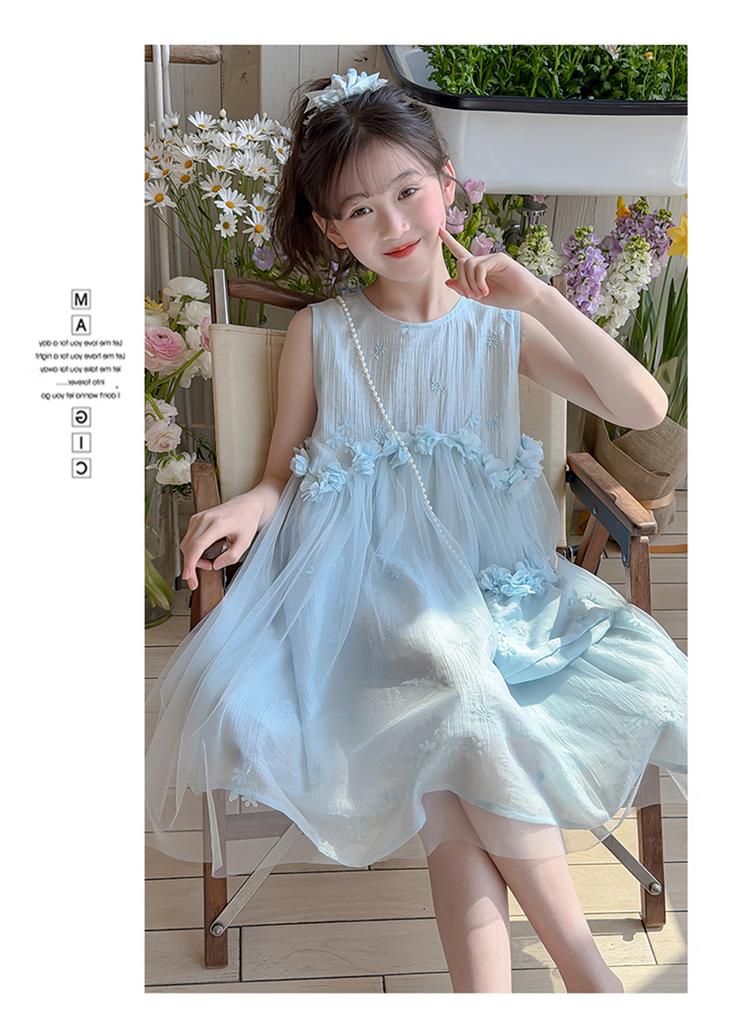 Girls' summer sleeveless mesh vest dress 2026 new mid size children's western-style princess mint style dress
