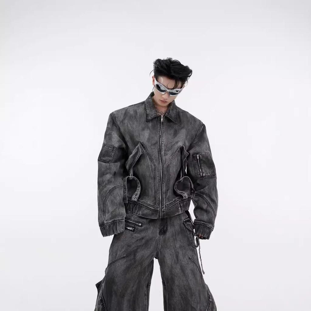 American Style Men's Distressed Washed Denim Jacket - Inverted Design, Loose, Casual, Versatile for Autumn & Winter
