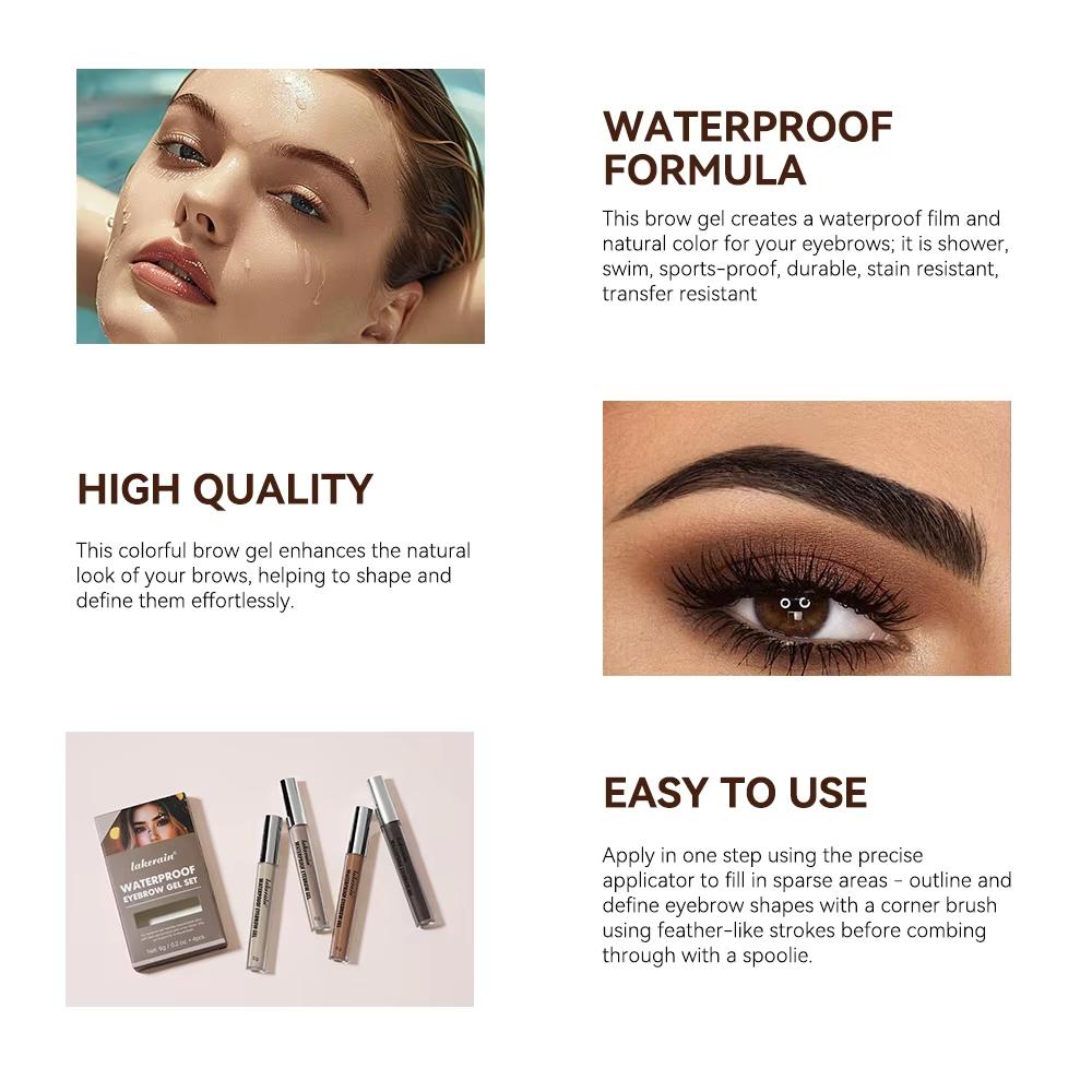 Long Lasting Waterproof Eyebrow Gel Highly Tinted Liquid Makeup Sweatproof Natural Finish Brown Black 4 Colors Cosmetics