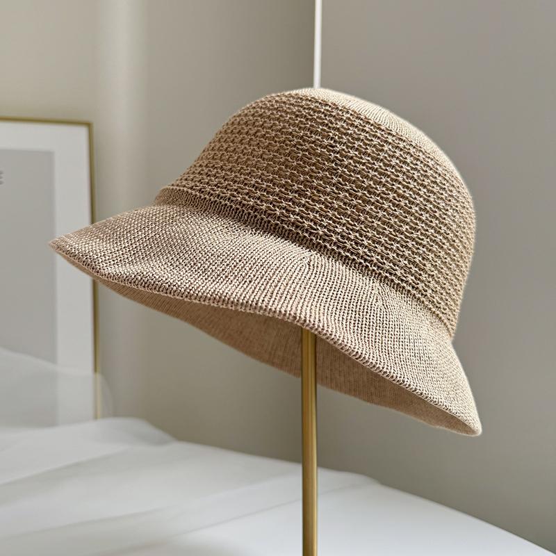 

Вязаная шляпа рыбака женская летняя нежная ажурная модная элегантная шляпа-ведро, подчеркивающая лицо, маленькая весенне-летняя шляпа Adult average size