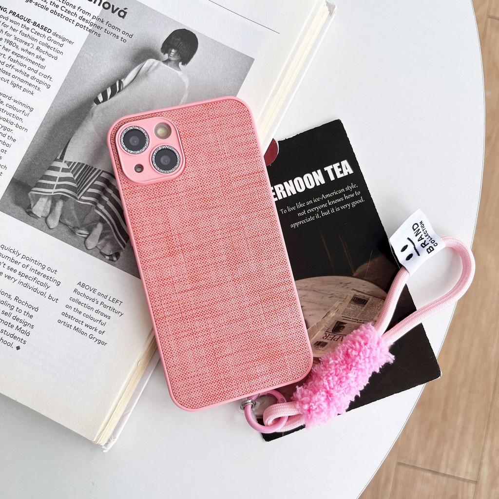 Cloth Patterned Smiley Face Wrist Strap Hanging Rope Phone Case for IPhone 16, 15 Promax Protective Case, 14 Women