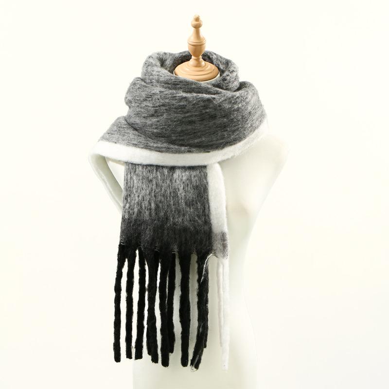 Gradual Change Splicing Women Autumn and Winter Thickened Warm New Imitation Cashmere Fringed Scarf Versatile Fashion Cold Scarf