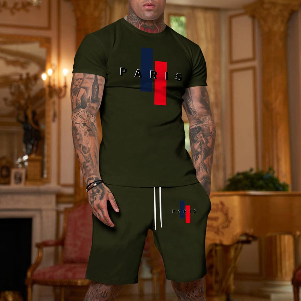 Men's Casual Loose Fit Short Sleeve T Shirt and Shorts Set with Printed Design Lightweight Breathable Summer Outfit for Large Sizes