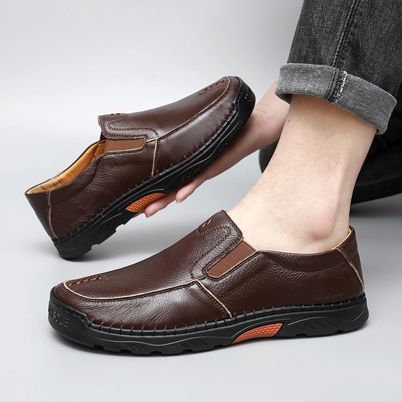 Fashion New Handmade  Leather ShoesMen Loafers Soft Cow Leather Men Thick Sole Casual Shoes Male Footwear Black Brown Slip on