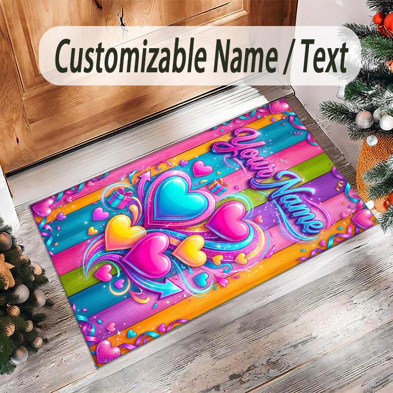 Hearts Theme Crystal Velvet Floor Rug Personalized Custom Name Text Warm Carpet Home Decoration