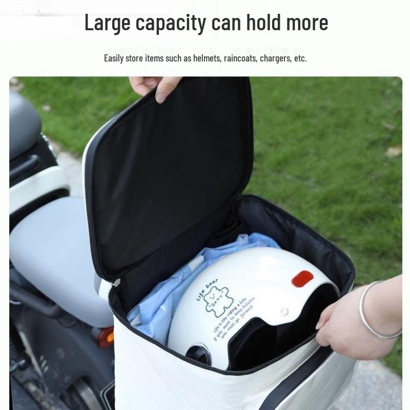 Electric Vehicle Trunk Bag: Large Capacity Rear Hanging Storage for Helmet & Battery.