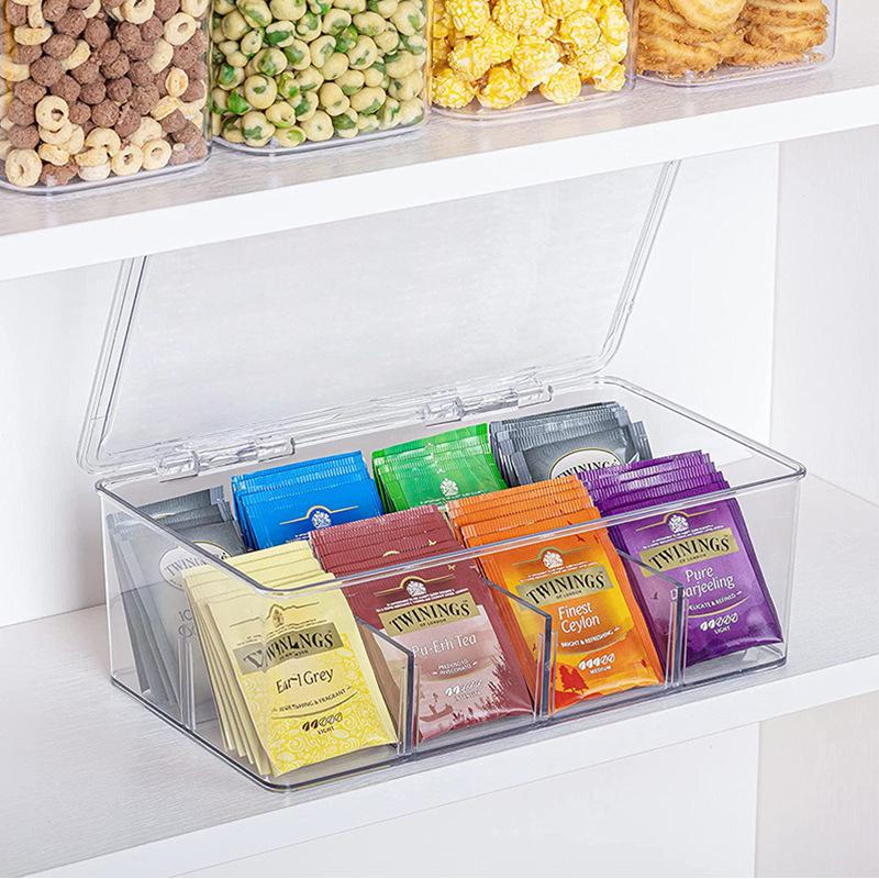 Tea Bag Storage Box Divided Tea Bag Organizer Clear Storage Box With Lid Drawer Storage Holder Desktop Storage Container