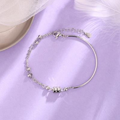 Reines Silber S925 Silberarmband asymmetrische Transferperlen geometrisches zylindrisches Armband leichtes Luxus-High-End-Armband mit kleiner Taille für Frauen
