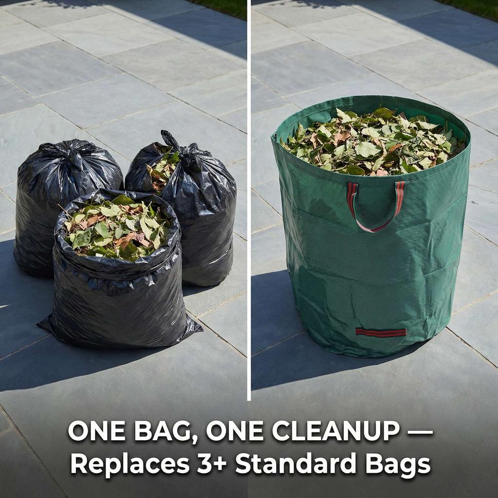 Lawn Garden Leaf Bag PP 272L Water Proof Standable Reusable Yard Waste Bag with Handles for Camping Recycling Green