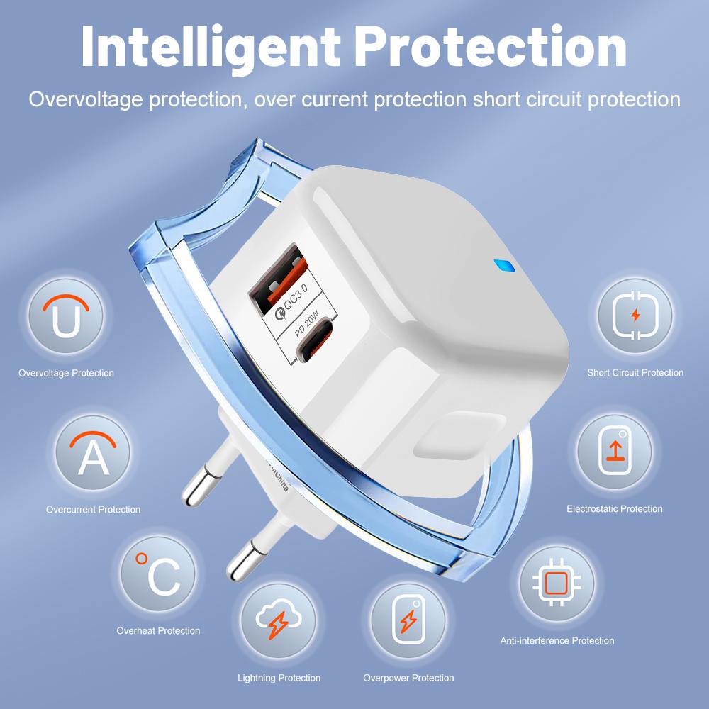 EU US UK 20W Dual Ports Type C USB C PD Wall Charger Fast Quick Charging Power Adapters For 11 12 13 14 15 Samsung